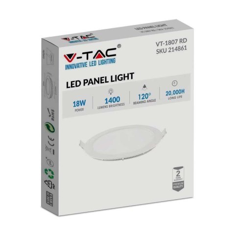 Plafon Panel LED V-TAC Premium Downlight 18W Okrągły fi225 VT-1807 4000K 1400lm
