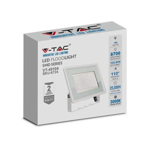 Naświetlacz Projektor LED V-TAC 100W SMD F-CLASS Biały VT-49104 6500K 8700lm