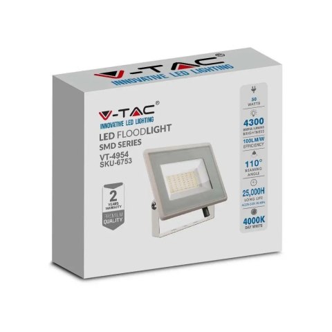Projektor LED V-TAC 50W SMD F-CLASS Biały VT-4954 4000K 4300lm