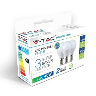 Żarówka LED V-TAC 5.5W E14 P45 Kulka (Opak. 3szt) VT-2156 4000K 470lm