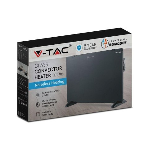 Grzejnik Panelowy Szklany 2000W LED Czarny V-TAC VT-2000-B