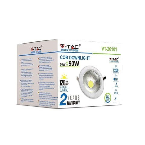 Oprawa 10W LED V-TAC COB Downlight Okrągły 120Lm/W VT-26101 4000K 1200lm