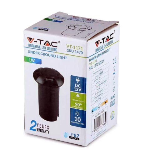 Oprawa Gruntowa Najazdowa 1W LED Czarna 4-stronna IP67 V-TAC VT-1171 3000K 10lm