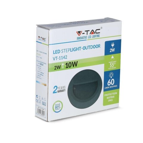 Oprawa Schodowa 2W LED V-TAC Czarna Okrągła 230V IP65 VT-1142 3000K 60lm