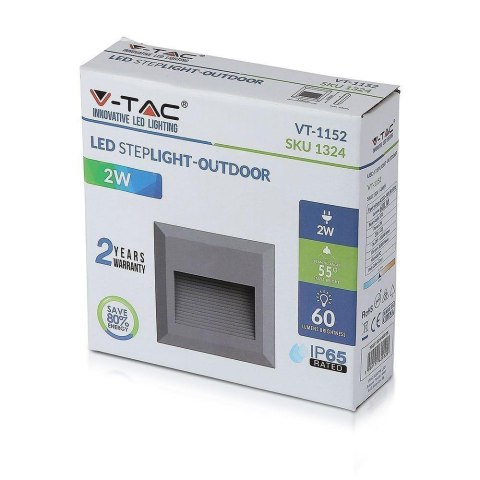 Oprawa Schodowa 2W LED V-TAC Szary Kwadrat 230V IP65 VT-1152-G 4000K 60lm
