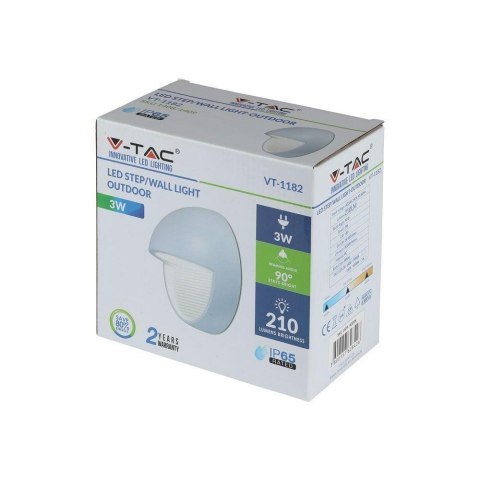 Oprawa Ścienna Elewacyjna 3W LED V-TAC Biała Okrągła 230V IP65 VT-1182-W 3000K 210lm