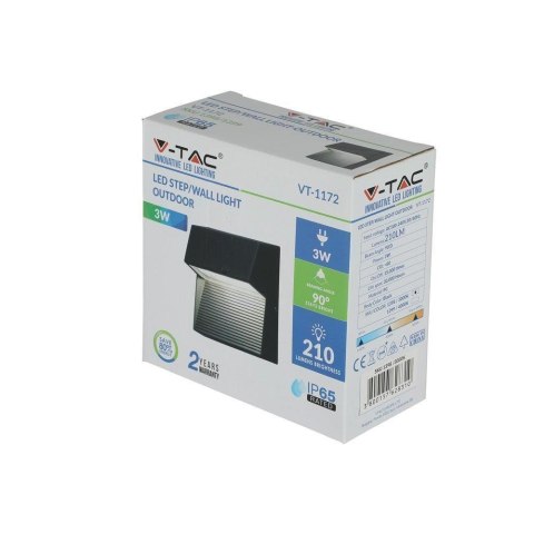 Oprawa Ścienna Elewacyjna 3W LED V-TAC Czarny Kwadrat 230V IP65 VT-1172-B 3000K 210lm
