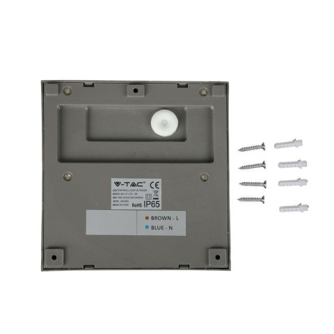Oprawa Ścienna Elewacyjna 3W LED V-TAC Szary Kwadrat 230V IP65 VT-1172-G 3000K 210lm