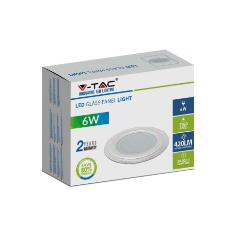 Panel LED V-TAC 6W LED Szkło Okrągły VT-602G 6400K 420lm