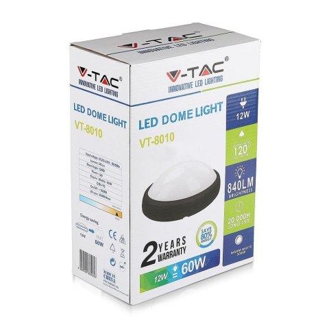 Plafon 12W V-TAC LED Owal Czarna IP54 VT-8010 6400K 840lm