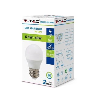 Żarówka LED V-TAC 5.5W E27 G45 P45 Kulka VT-1879 2700K 470lm