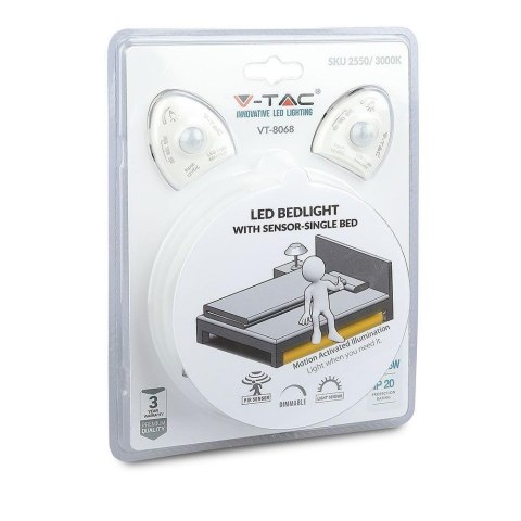 Nocne Oświetlenie LED V-TAC Czujnik Ruchu Podwójne Łóżko VT-8068 3000K 260lm 3 Lata Gwarancji
