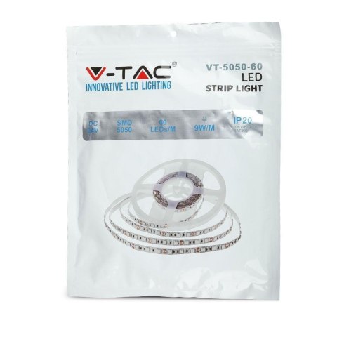 Taśma LED V-TAC SMD5050 300LED 24V IP20 9W/m 9W/m VT-5050 6400K 1000lm