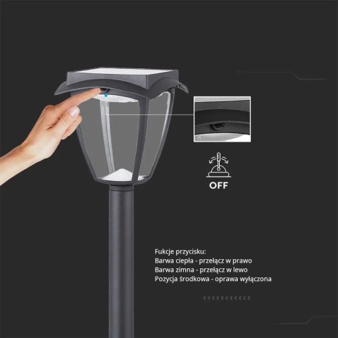 Słupek Ogrodowy Solarny V-TAC 2W LED IP44 93cm VT-984 3000K+6000K 110lm 3 Lata Gwarancji