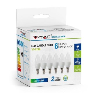 Żarówka LED V-TAC 5.5W E14 Świeczka (Opak. 6szt) VT-2246 4000K 470lm