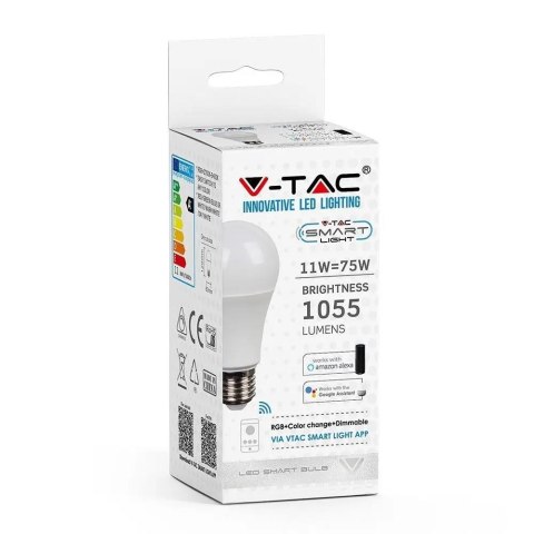 Żarówka LED WiFi V-TAC 11W E27 A60 SMART Amazon Alexa Google Home VT-5113 RGB+2700K-6400K 1055lm