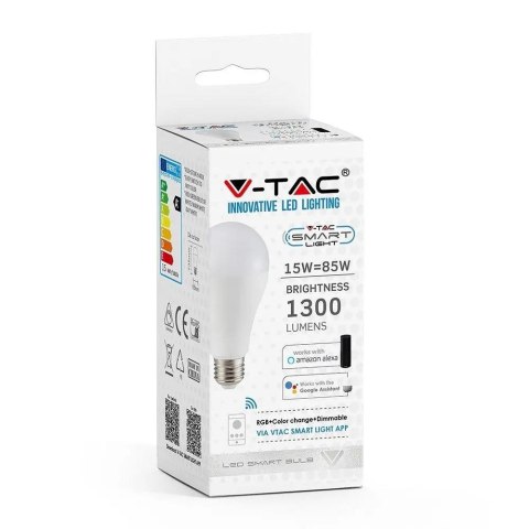 Żarówka LED WiFi V-TAC 15W E27 A60 SMART Amazon Alexa Google Home VT-5117 RGB+2700K-6400K 1300lm