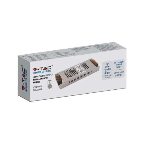 Zasilacz LED V-TAC 75W 12V 6.25A Modułowy SLIM VT-21071