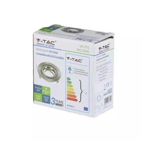 Oczko V-TAC Aluminiowe Odlew GU10 Okrągłe Ruchome Satyna VT-775-SN