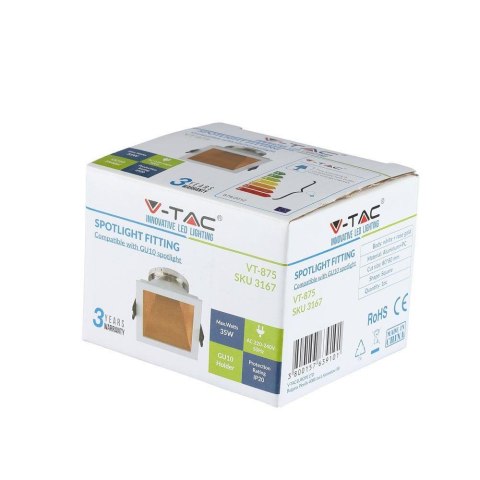 Oczko V-TAC GU10 Wpuszczane Białe/Różowy Złoty Kwadrat VT-875-WR 3 Lata Gwarancji