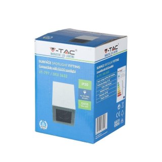 Oprawa V-TAC Aluminiowa GU10 Kostka Kwadrat Natynkowa Satyna+Czarny 142x100x100 VT-797-SN