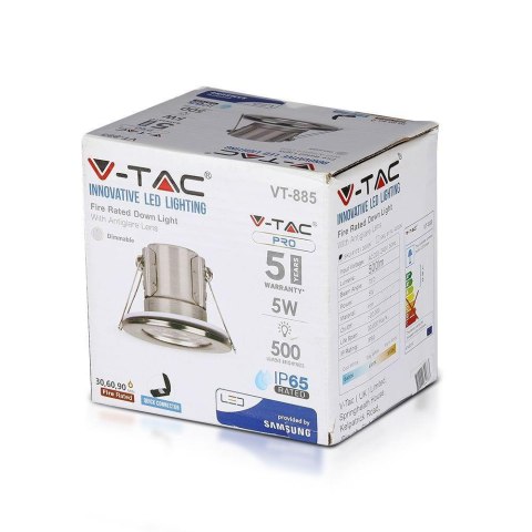 Oczko LED V-TAC SAMSUNG CHIP 5W Hermetyczne IP65 Ściemnialne Satyna VT-885 4000K 500lm 5 Lat Gwarancji