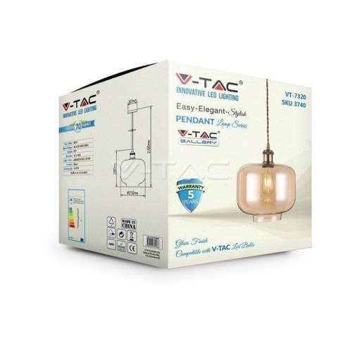 Oprawa Zwieszana V-TAC LOFT Szkło Bursztyn VT-7320 5 Lat Gwarancji