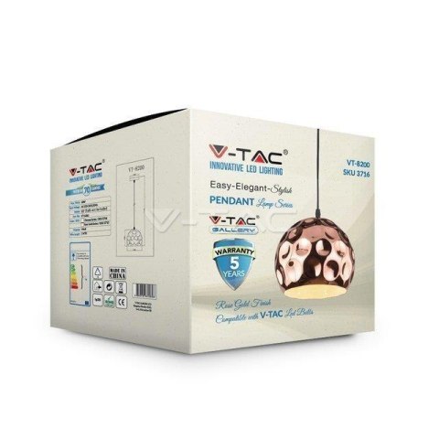 Oprawa Zwieszana V-TAC Różowe Złoto fi200 VT-8200 5 Lat Gwarancji