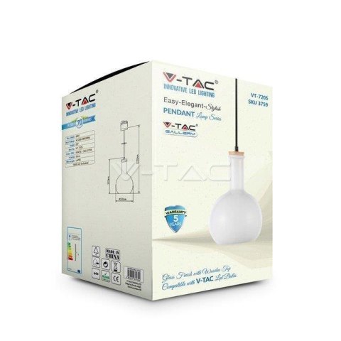 Oprawa Zwieszana V-TAC Szkło Biały Okrągły VT-7205 5 Lat Gwarancji