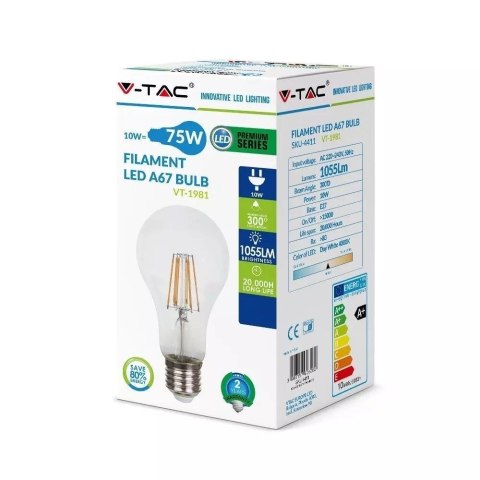 Żarówka LED V-TAC 10W Filament E27 A67 VT-1981 6400K 1055lm