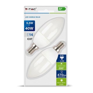 Żarówka LED V-TAC 5.5W E14 Świeczka (Blister 2szt) VT-2106 4000K 470lm