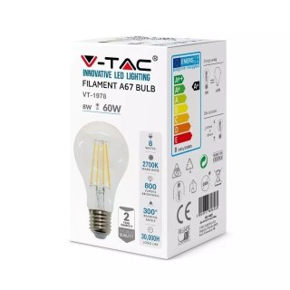 Żarówka LED V-TAC 8W Filament E27 A67 VT-1978 4000K 800lm