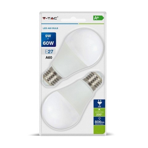 Żarówka LED V-TAC 9W E27 A60 (Blister 2szt) VT-2139 4000K 806lm