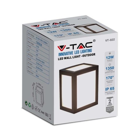 Oprawa Ścienna V-TAC 12W LED IP65 Czarna VT-822 4000K 1350lm