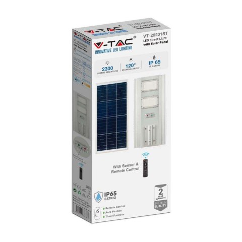 LampaOprawa Uliczna LED Solarna V-TAC 33W Czujnik ruchu, Pilot VT-20201 6500K 2300lm