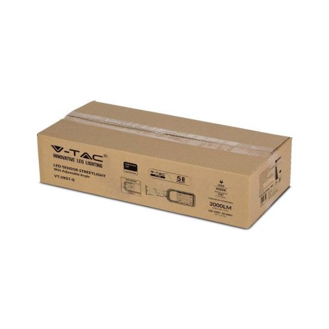 Oprawa Uliczna LED V-TAC SAMSUNG CHIP z regulacją i czujnikiem światła 30W 120Lm/W VT-39ST-S 6500K 3000lm 5 Lat Gwarancji