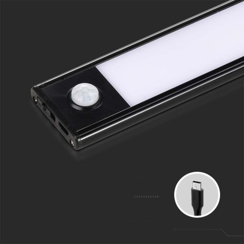 Oprawa podszafkowa V-TAC 2W LED Czarna Czujnik Ruchu Ładowanie USB 40cm VT-8142 4000K 160lm