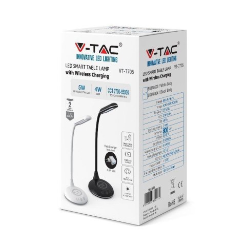 Lampka Biurkowa V-TAC 4W 3w1 Indukcja Zmiana Barwy Biała VT-7705 3000K-6500K 405lm