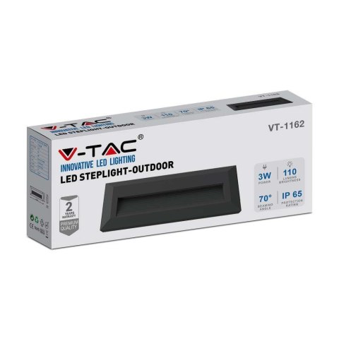 Oprawa Schodowa 3W LED V-TAC Czarna Prostokąt 230V IP65 VT-1162 4000K 110lm
