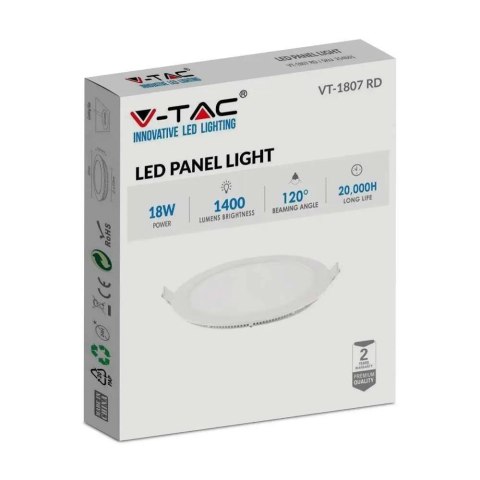Plafon Panel LED V-TAC Premium Downlight 18W Okrągły fi225 VT-1807 2700K 1400lm