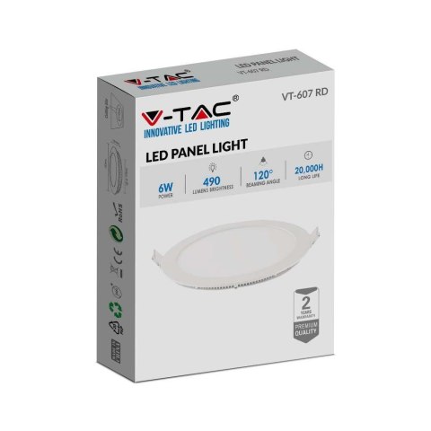 Plafon Panel LED V-TAC Premium Downlight 6W Okrągły fi120 VT-607 2700K 490lm