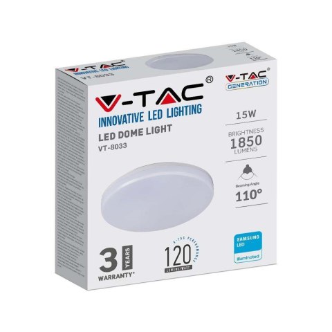 Plafon Natynkowy Okrągły V-TAC 15W LED SAMSUNG CHIP IP44 120Lm/W VT-8033 6400K 1850lm 3 Lata Gwarancji
