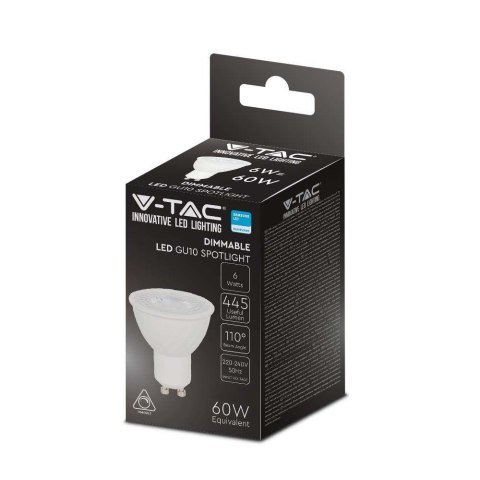 Żarówka LED V-TAC SAMSUNG CHIP 6W GU10 110st Ściemnialna VT-247 3000K 445lm 5 Lat Gwarancji