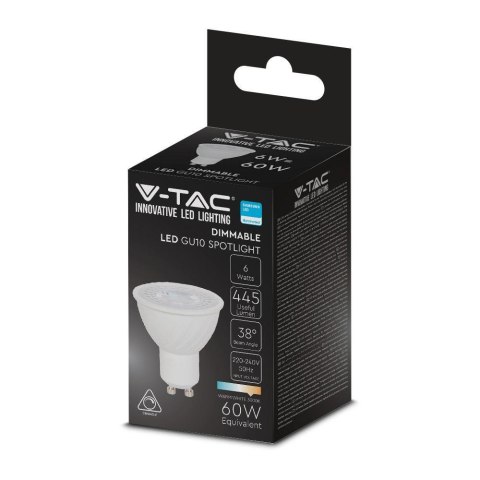 Żarówka LED V-TAC SAMSUNG CHIP 6W GU10 38st Ściemnialna VT-227 3000K 445lm 5 Lat Gwarancji