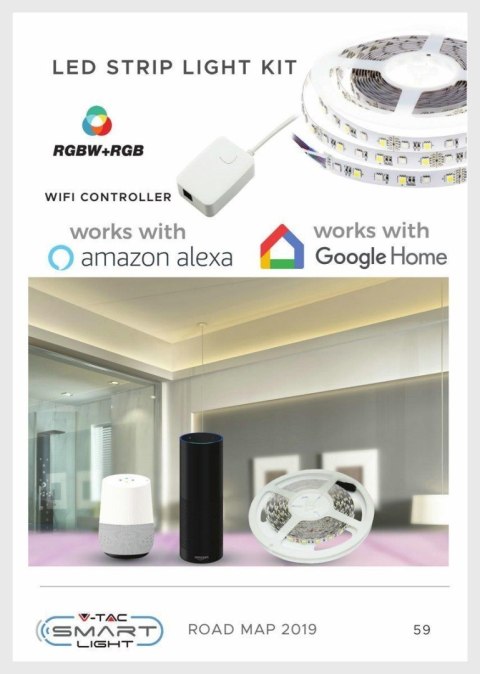Zestaw LED V-TAC 10W 5050/60 SMART WiFi Controler IP20 Zestaw kompatybilny z ALEXA i GOOGLE HOME VT-5050 RGB 1000lm