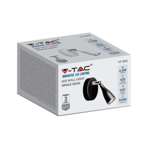Kinkiet V-TAC 4.5W LED Czarny VT-805 4000K 420lm 3 Lata Gwarancji