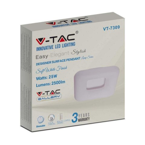 Oprawa LED V-TAC 25W Oprawa Sufitowa Kwadrat Zmiana Barwy 30x30cm Ściemnianie Biały VT-7309 2700K-6400K 2500lm 3 Lata Gwarancji