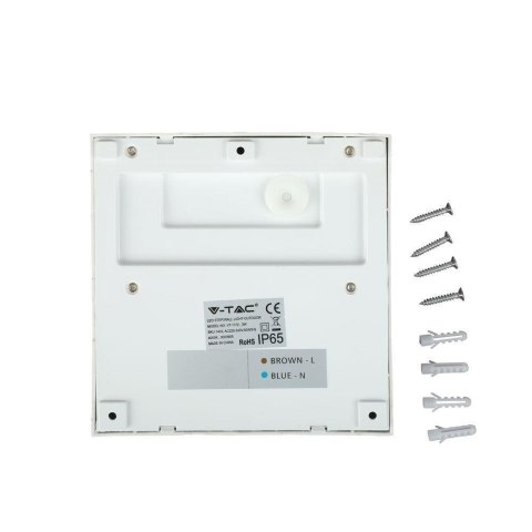 Oprawa Ścienna Elewacyjna 3W LED V-TAC Biała Kwadrat 230V IP65 VT-1172 4000K 70lm