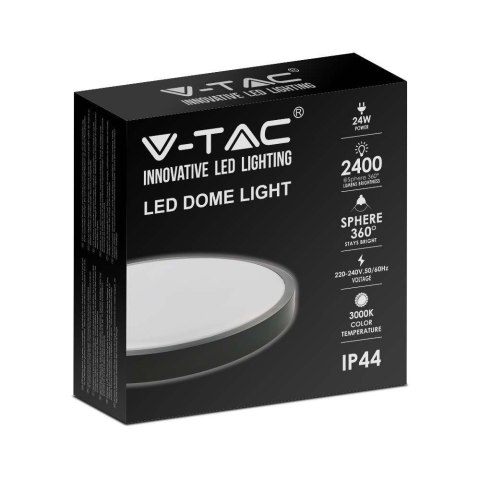 Plafon V-TAC 24W LED Okrągły IP44 30cm Czarny VT-8624B-RD 4000K 2400lm