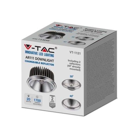 Żarówka LED V-TAC 20W G53 AR111 Wymienny reflektor 40st/20st VT-1121-N 3000K 1700lm